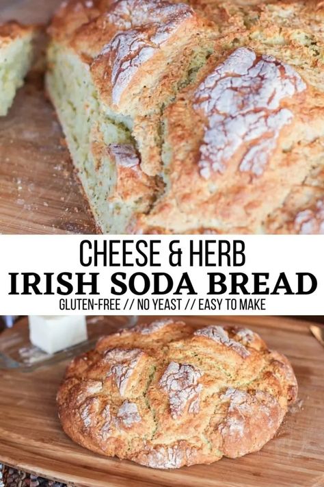 No Knead Cheese And Herb Bread, Gluten Free Soda Bread, Easy Irish Recipes, Gluten Free Irish Soda Bread, Irish Soda Bread Muffins, St Patricks Food, Irish Cooking, Cheese Bread Recipe, Irish Soda Bread Recipe