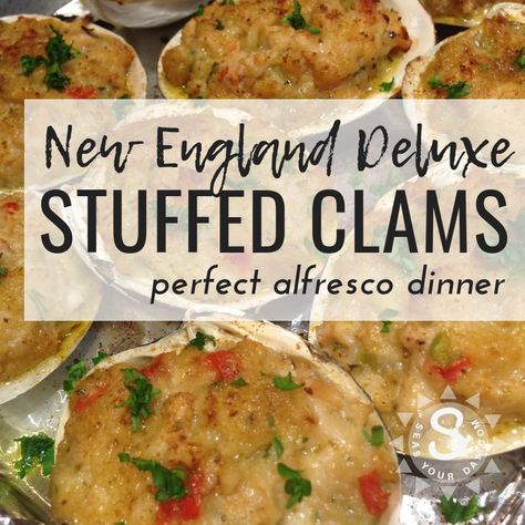 Leftover Clam Recipes, Stuffed Clams Recipe New England, Clam Stuffing Recipe, Stuffed Clams Recipe, Steamer Clam Recipes, Baked Clams Recipe, Stuffed Quahogs, Baked Clams, England Recipes