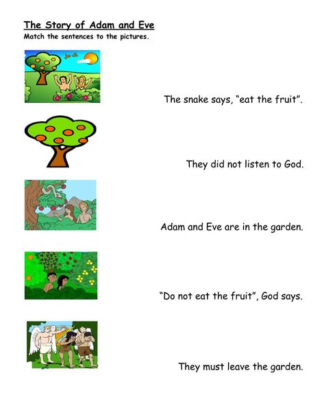 Adam And Eve worksheet Adam And Eve Story, Adam And Eve Bible, Ruth And Naomi, Pre K Worksheets, Measurement Worksheets, Sight Words Printables, Love And Forgiveness, 1st Grade Worksheets, Adam And Eve