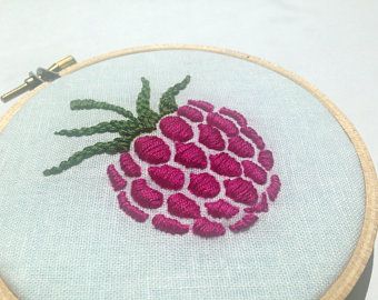 Lacy Jane on Etsy Raspberry Embroidery, Raspberry Illustration, Embroidery Beginners, Learn To Embroider, Embroidery 101, Magenta And Green, Embroidery Beginner, Butterfly Kit, Modern Embroidery Kit