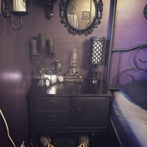 Goth Room, Goth Bedroom, Purple Goth, Goth Room Decor, Gothic Bedroom, Deco Studio, Dark Home Decor, Goth Home, Goth Home Decor