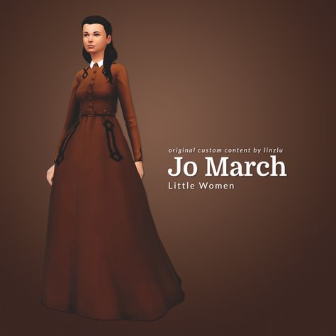 Linzlu's Custom Content — Jo’s Dress | Little Women The 1949 Little Women... Victorian Evening Gown, June Allyson, Sims 4 Decades Challenge, Jo March, Sims Stories, Making Dresses, Time Clothes, Sims 4 Dresses, Sims4 Clothes