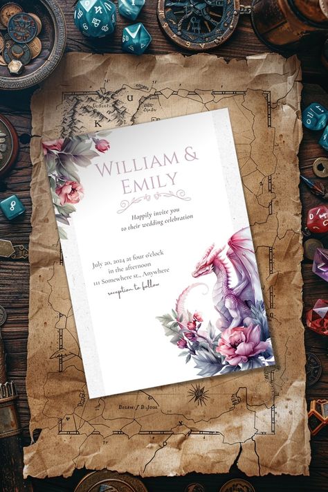 Artistic Wedding Invitations, Dragon Wedding, Starry Night Wedding, Fairy Wedding, When I Get Married, Digital Wedding Invitations, Flower Wedding Invitation, Night Wedding, Artistic Wedding