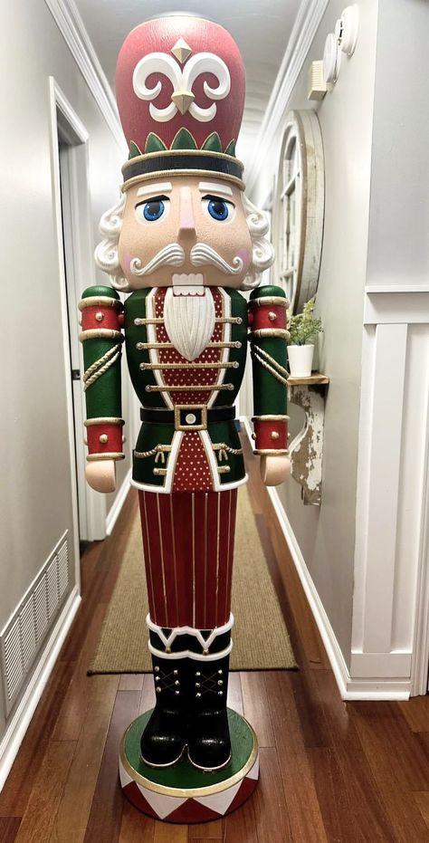 Nutcrackers Makeover, Walmart Painted Nutcracker, Wooden Nutcracker Painting Ideas, Walmart Nutcracker Makeover, Painting Nutcrackers, Painted Nutcracker Diy, Walmart Nutcracker, Nutcracker Makeover, Handmade Nutcracker