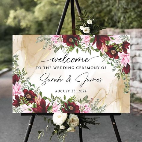 PRICES MAY VARY. This lovely Customizable Welcome Sign a perfect way to warmly welcome your guests to your Wedding or special event. Multiple size options 4 mm corrugated plastic Weatherproof & fade-resistant Don’t forget to add your stand after designing! Stands are not included as a default Get seen day after day with messages you can place and re-place wherever you want. Our affordable yard signs are fade-resistant and made of durable corrugated plastic, but portable enough to take with you w Welcome Sign For Wedding Entrance, Flower Wedding Sign, Wedding Party Sign, Welcome Sign For Wedding, Business Signs Outdoor, Wedding Ceremony Sign, Sign For Wedding, Ceremony Sign, Wedding Ceremony Signs