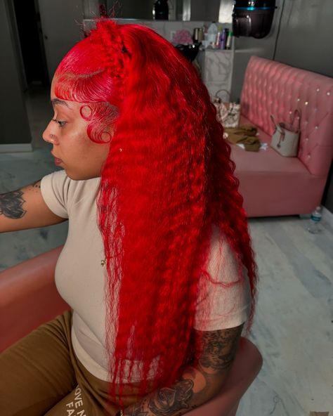 Sexyy Redd 🌹🍄🔥 #RedWigs Product - Red 28” Soft Deep Wave 13x4 HD 200% Density Lace Wig 😍😩 #CollectionComingSoon (Will be available for shipping soon) 🛍️ Shop Our Collection Now #LinkInBio💕 🥰 Install By - @topnotch.touch #BookNow‼️ 🤩 New Customers can apply 15% off all products with the promo code “NewYumYumBabe” 🤪🍭 #PremiumWigs#HairCollection#Order#Online#Shopping#Shop#FastShipping#Support#BlackOwned#Queen#blackownedbusiness#jacksonville#florida#miami#cali#blessed#wigstore#hdwigs#tpwigs#... Red Deep Wave Hair Black Women, 99j Deep Wave Wig, Bright Red Wig, Deep Wave Hairstyles, Red Wigs, Jacksonville Florida, Deep Wave, Lace Wig, Miami Florida