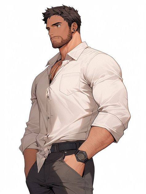 Character Design Male Muscular, Business Man Character Design, Buff Men Art, Buff Oc Male, Queer Art, Cartoon Man, Man Character, Character Design Male, Gay Art