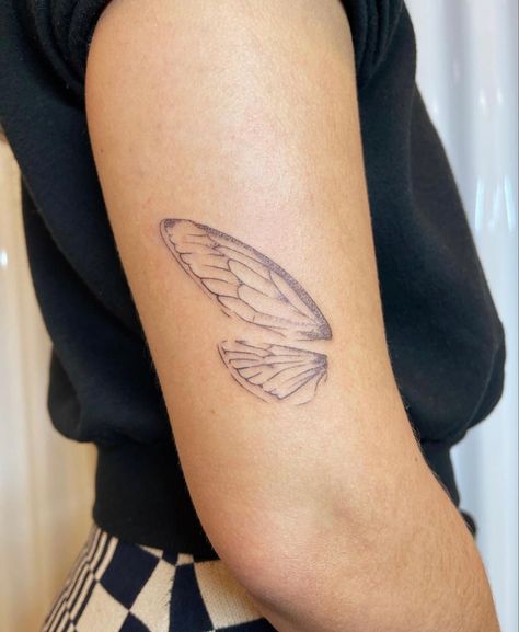 Matching Fairy Wing Tattoos, Insect Wing Tattoo, Half A Butterfly Wing Tattoo, Bug Wing Tattoo, Dainty Tats, Fairy Wing Tattoos, Tattoo Planning, Butterfly Wing Tattoo, Ephemeral Tattoo