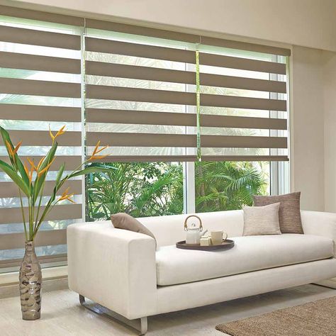 Large Windows Living Room, Curtains Pictures, Contemporary Windows, Zebra Blinds, Living Room Blinds, Blinds Design, House Blinds, Window Blinds, Living Room Windows