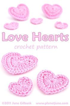 Crocheted Appliques, Crocheting Stitches, Crocheted Hearts, Hearts Crochet, Crochet Valentine Patterns, Crochet Puff Flower, Beautiful Hearts, Ideas For Crochet, Crochet Hearts