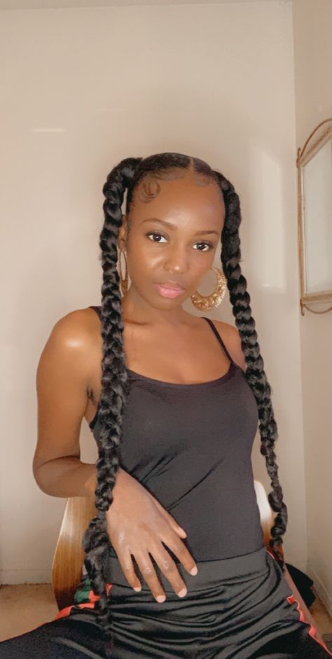 2 Jumbo Braids, Two Braids With Weave, Pigtails Hairstyles, Braided Pigtails, Braids Jumbo, Swimming Hairstyles, Double Dutch, Double Braid, Jumbo Braids