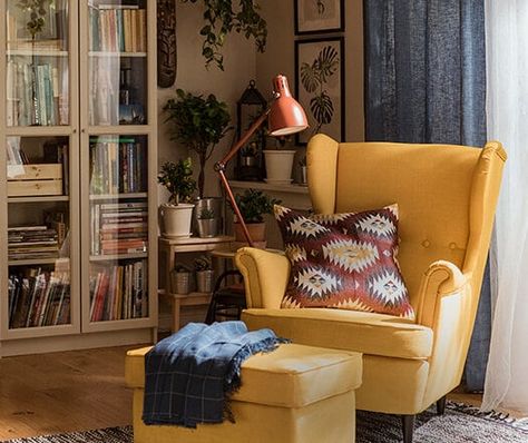 Home Reading Room, Armchairs Living Room, Ikea Strandmon, Ikea Armchair, Small House Living, Maximalist Home, Ikea Living Room, Apartment Decorating On A Budget, Chairs For Small Spaces