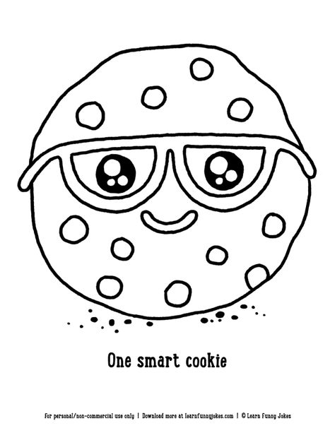 Drawing of a smart cookie. Free printable coloring page Cookie Worksheets Preschool, Free Cookie Printable, Cookie Coloring Pages Free Printable, Smart Cookie Printable Free, Smart Cookie Craft, Cookie Crafts For Kids, Cookie Template Printable, One Smart Cookie Free Printable, Cookie Coloring Pages