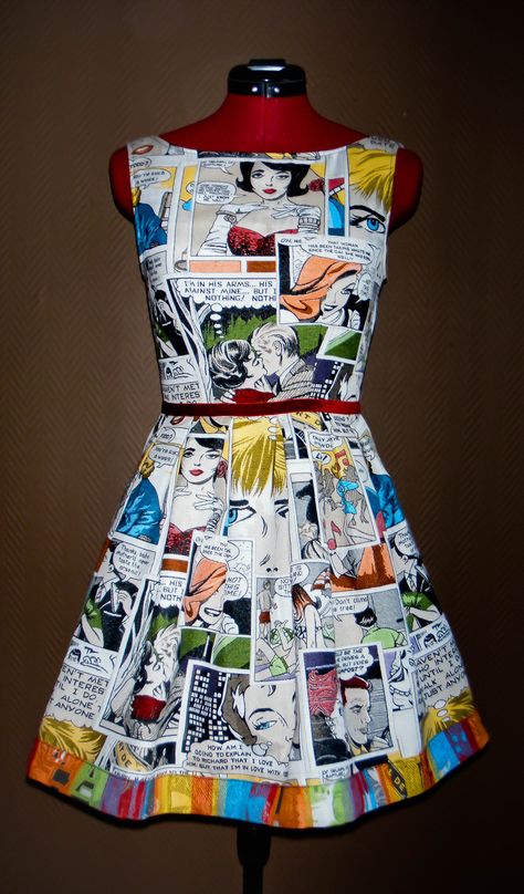 Dress made by Skristi ( Pop Art Dress, Pop Art Clothing, Comic Dress, Pop Art Fashion, Curated Outfit, Gaun Fashion, Fashion Design Patterns, Upcycled Fashion, Burda Style