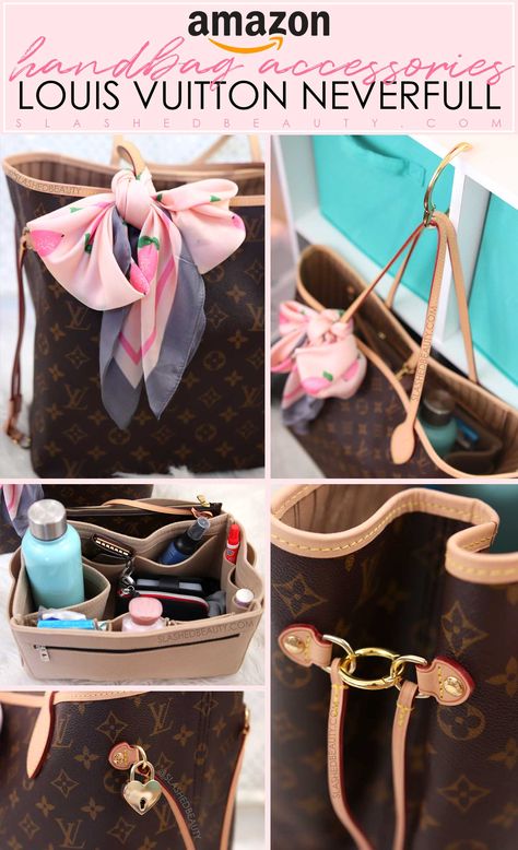 These accessories for the Louis Vuitton Neverfull will make the bag work even harder for you with organization and convenience. They're all on Amazon under $30! | Best handbag organizer insert | How to keep the Neverfull cinched | Neverfull bag charms & scarves | Slashed Beauty #neverfull #louisvuitton #accessories #amazonfinds #amazonfashion Neverfull Mm Outfit, Louis Vuitton Gm Neverfull, Handbag Organizer Insert, Louis Vuitton Handbags Neverfull, Louis Vuitton Mm, Louie Vuitton, Handbag Organizer, Louis Vuitton Neverfull Gm, Buzz Feed