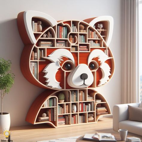 Red Panda Shaped Bookshelf Design Daycare Room Design, Book Shelving, Handmade Games, Kids Loft, Conversation Sofa, Kids Loft Beds, Bedroom Door Design, Kids Room Furniture, Cute Diy Room Decor