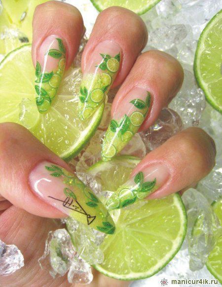 Fruity Nails, Lime Nails, Bright Summer Acrylic Nails, Fruit Nail Designs, Fruit Nails, Lemon Nails, Fruit Nail Art, Encapsulated Nails, Green Ideas