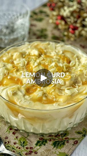 64K views · 573 reactions | ✨ Lemon Ambrosia ✨ Day 1 of 25 days of Christmas Recipes 🎄🎅🏼 🎁 Ingredients: * 300ml cream * 200g white marshmallows * 500g lemon yoghurt * 200g lemon curd TO SERVE * 30g white chocolate Method: 1. Whip cream in a large bowl until peaks form. 2. Cut marshmallows in half and add to the cream. 3. Add the yoghurt and half of the lemon curd. Gently fold everything together. 4. Pour into a serving dish, then add the remaining lemon curd. Gently swirl through. 5. Shave white chocolate over the top and refrigerate for at least 2 hours before serving. Full printable recipe on my website vjcooks.com #ambrosia #christmaspudding #whitechocolate #christmasday #familymeal #happyholidays #aussiemum #bringaplate #nzmum #foodblogger #lemonrecipe | VJ cooks - Family food | Ph Lemon Ambrosia, Vj Cooks, White Marshmallows, Whip Cream, 25 Days Of Christmas, Printable Recipe, Family Food, Christmas Pudding, Lemon Recipes