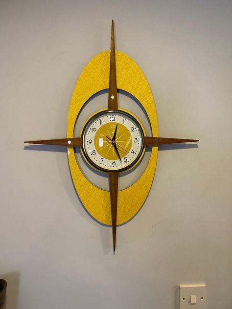 Mid Century Modern Clocks, Starburst Clock, Mid Century Modern Wall Clock, Mid Century Clock, Cool Clocks, Hand Wax, Retro Clock, Time Clock, Handmade Lighting