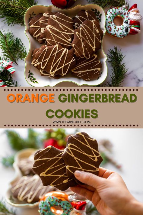 These orange gingerbread cookies are the perfect winter dessert! They are crispy on the outside with a soft and chewy center, and they are brimming with warm spicy flavors. The orange zest in the cookie and orange juice in the icing breathe new life into this classic dessert by adding a hint of their bright and tangy taste! #gingerbread #cookierecipes #dessertfoodrecipes #christmasdesserts #dessertrecipe #easydessert Orange Gingerbread Cookies, Cookies Monster, Winter Dessert, Mini Chef, Orange Cookies, Scrumptious Food, Cookies Ideas, Vegetarian Desserts, Ginger Bread Cookies Recipe