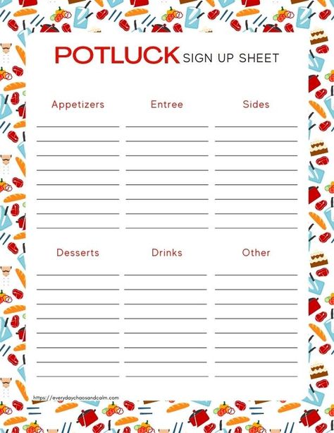 Free Printable Potluck Sign Up Sheets Potluck List Template, Menu Planning Template, Sign Up Sheet Template, Potluck Sign Up Sheet, Kids Christmas Coloring Pages, Sign Up Sheets, Summer Potluck, Peppa Pig Coloring Pages, Instagram Username Ideas