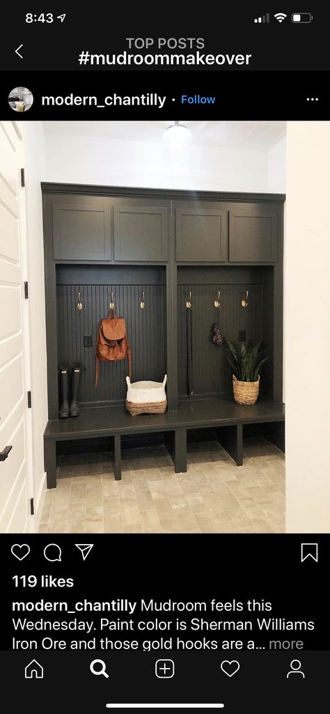 Sherman Williams Iron Ore Paint, Iron Ore Mudroom, Sherman Williams, House Updates, Iron Ore, House Diy, Updating House, Home Reno, Sherwin Williams