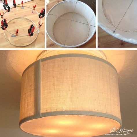 DIY Drum Shade tutorial...amazing idea for transforming a ceiling fan to a cute semi flush light fixture Diy Ceiling Light, Craft Room Lighting, Diy Drum Shade, Ceiling Fan Light Cover, Diy Drum, Fan Light Covers, Bedroom Lighting Diy, Diy Drums, Shade Ideas