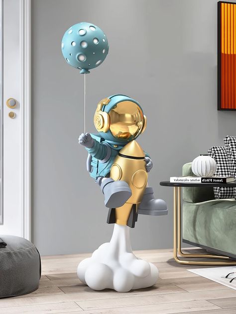 Rocket Balloon, Astronaut Balloon, Eclectic Decor Modern, Living Room Tv Cabinet, Whimsical Home, Unique Flooring, Balloon Sculptures, Unique Sculptures, Living Room Flooring