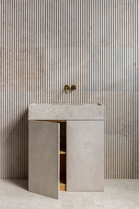 Rocco washbasin in natural stone | Il Granito London Interior Design, Small Bathroom Sinks, Architecture Bathroom, Casa Country, Guest Toilet, Stone Bathroom, Stone Basin, Concrete House, Stone Sink