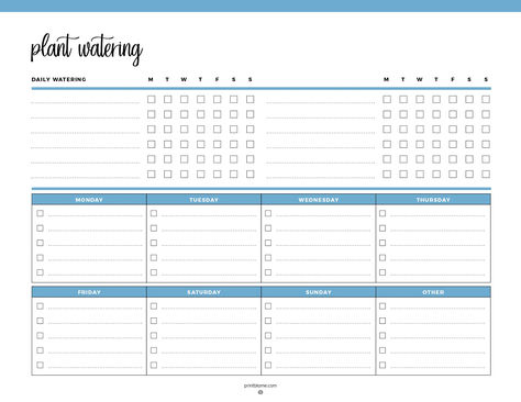 Plant Watering Checklist template with daily and weekly tracking sections, including checkboxes for each day and spaces to list plant names or watering notes. Plant Names, Plant Watering, Free Plants, Weekly Schedule, Plant Needs, Water Plants, Watering Can, Plant Life, Plant Lover