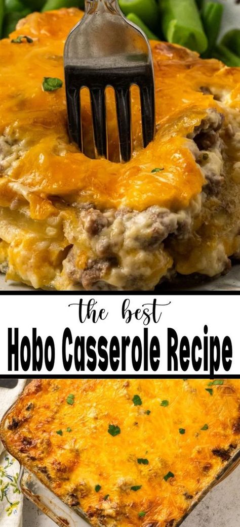 This Hobo Casserole recipe is full of ground beef, potatoes and so much more. It's easy to make so it's perfect for weeknight dinners. It's also big on flavor and budget-friendly too! Perfect for busy families any day of the week! I stumbled upon this recipe in my recipe box the other day. It's an old family favorite which my Grandma called Beef Supreme and my mom always called it Hobo Casserole. I'm so glad I found it again! Poor Mans Dinner Recipes, Ground Beef Bisquick Casserole, Comfort Food Recipes Ground Beef, Dinner Meals With Hamburger Meat, Supper Ideas For Big Families, Hobo Casserole Ground Beef Crock Pot, Rustic Campfire Beef And Potato Casserole, Pampered Chef Ground Beef Recipes, 3lb Ground Beef Recipes