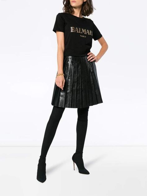 Balmain logo print T-shirt #logo#Balmain#shirt T Shirt Women Outfit, Balmain T Shirt, Shirt Women Outfit, Balmain Shirt, T Shirt Logo, Women Outfit, Fashion Logo, T Shirt Women, Metallic Logo