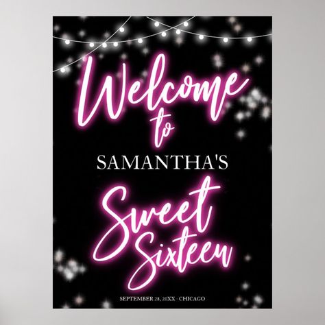 Sweet 16 Birthday Hot Pink Neon Glow Welcome Sign - Sweet 16 Gifts Neon Sweet 16 Invitations, Neon Sweet 16, Sweet September, Pink Sweet 16, Chalkboard Writing, Sweet 16 Gifts, Sweet 16 Invitations, Neon Glow, Pink Neon