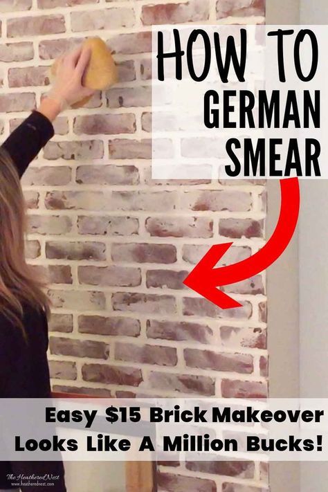 German Smear Technique, German Smear Brick, White Wash Brick Fireplace, Diy Brick Wall, German Schmear, German Smear, Diy Fireplace Makeover, Fireplace Update, Mantel Ideas