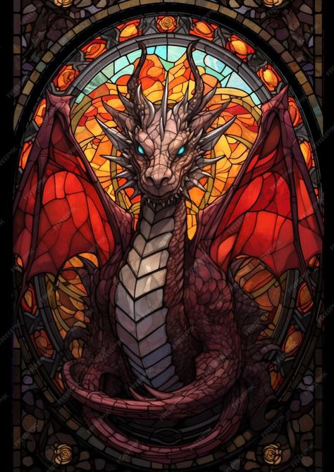 Stained Glass Drawing, Stained Glass Dragon, Stain Glass Window Art, Modern Mural, Dragon Artwork Fantasy, Dungeons And Dragons Classes, Fantasy Wall Art, Glass Window Art, Dragon Pictures