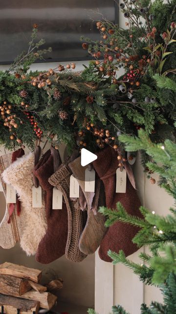 danielle lapenta bostick on Instagram: "ALL FINISHED with this year’s holiday mantle 🤎it’s upswept, full and organic. i am happy with it, what do you think?! i used 3 beautiful garlands sent by @mcgeeandco mixed with a full cedar garland i have used in previous years and LOTS of stems, mostly from hobby lobby & michaels. i will be posting more info in my stories tomorrow so make sure to follow along. if you need a link for anything or have a question feel free to ask below.   #garland #christmasmantle #mantlegarland #christmasdecor" Garland And Stockings On Mantle, Classic Christmas Mantle, Mantle Garland Christmas, Christmas Mantle Garland, Christmas Garland Mantle, Cedar Garland, Fireplace Garland, Mantle Garland, Holiday Mantle