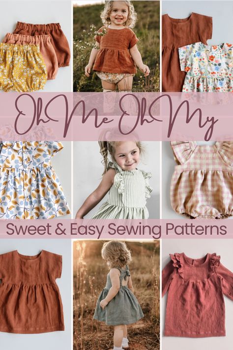 "I made it myself!" Easy Sewing Patterns for Babies & Kids with Oh Me Oh My Sewing Baby Toy Sewing Pattern, Sewing Patterns For Babies, Business Crochet, Baby Romper Pattern, Toddler Patterns, Baby Dress Pattern, Mini Outfit, Beginner Sewing Patterns, Handmade Baby Clothes