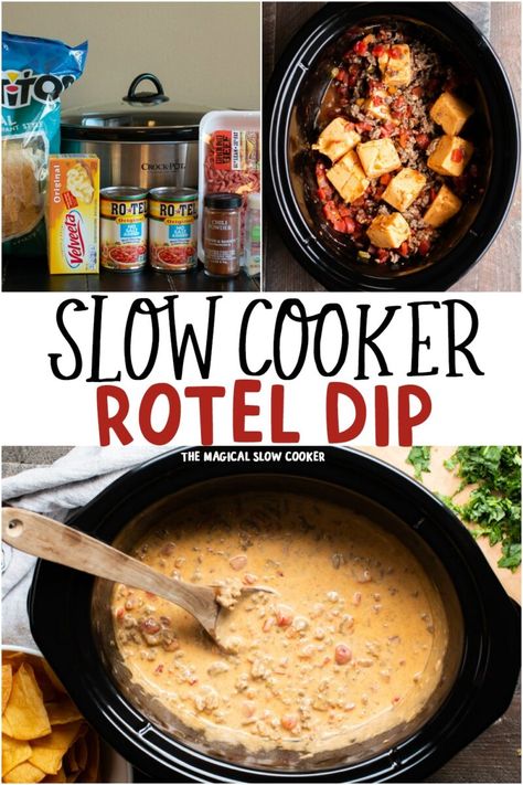 Dip For Parties, Health 2023, Crockpot Express, Rotel Dip, Magical Slow Cooker, Crock Pot Dips, The Magical Slow Cooker, Rotel Tomatoes, Easy Appetizers