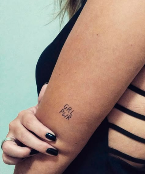 GRL PWR - put on left inside of middle right finger Equality Tattoos, Empowerment Tattoo, Tiny Tattoos With Meaning, Cream Tattoo, Feminist Tattoo, Girl Power Tattoo, Tiny Tattoos For Women, Power Tattoo, Small Tattoos With Meaning