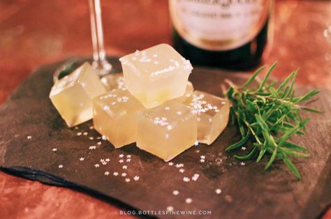 How To Make French 75 "Jello" Squares - Drink | A Wine, Beer & Spirit Blog by Bottles French 75 Jello Shots, Strong Jello Shots, Jello Squares, Jell O Shots, Winter Holiday Party, French 75, Jell O, Jello Shots, Edible Glitter