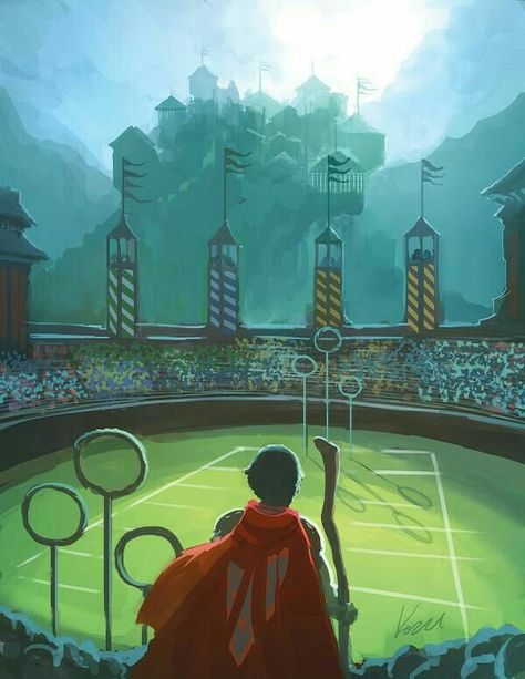 Harry Potter and the Quidditch Field. Fanart Harry Potter, Scorpius And Rose, Iphone Wallpaper Black, Wallpaper City, Art Harry Potter, Harry Potter Quidditch, Harry Potter Illustrations, Idee Cricut, Buku Harry Potter