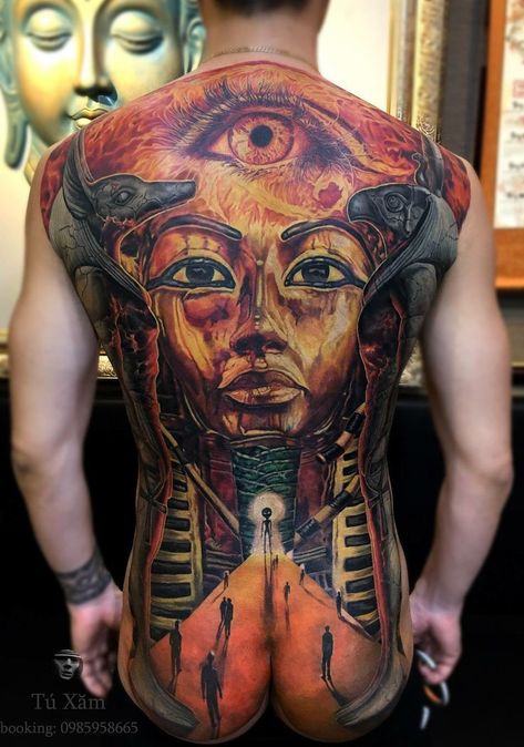 Pharaoh Tattoo, Traditional Japanese Tattoo Designs, Best Cover Up Tattoos, Backpiece Tattoo, Egyptian Tattoo Sleeve, Traditional Tattoo Inspiration, Astronaut Tattoo, Full Tattoo, Back Piece Tattoo