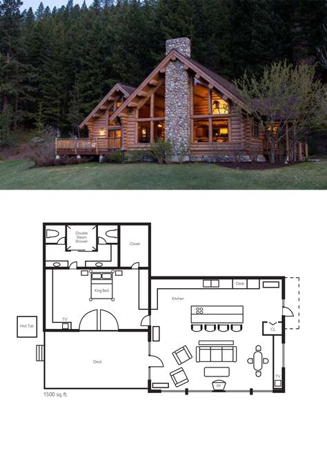 Mountain Chalet House Plans, Log Cabin House Plans, Log Cabin House, Cabin Plan, Log Home Plans, Little House Plans, Cabin Floor Plans, Cabin House, Ranch Style House Plans