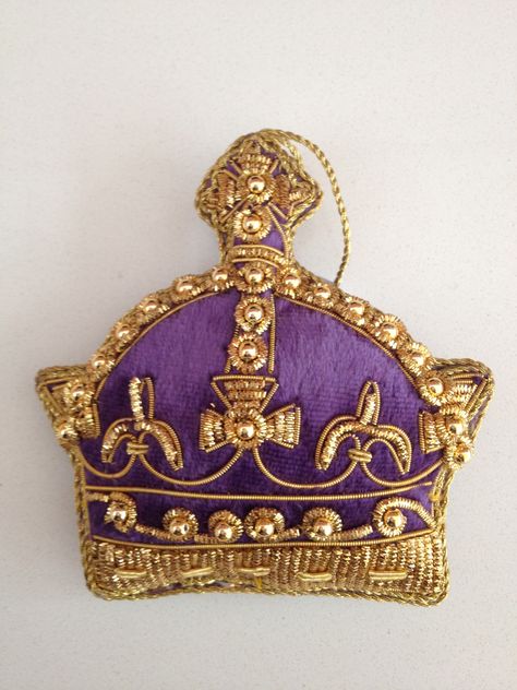 Hand embroidered velvet crown decoration sold by Latham Interiors Velvet Crown, Christmas Tree Festival, Crown Decor, We Three Kings, Embroidered Velvet, Friends Gathering, Three Kings, Christmas Makes, Holiday Decorating