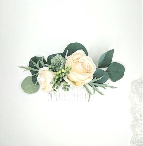 Rose And Eucalyptus, Eucalyptus Wedding Decor, Diy Wedding Veil, Wedding Comb, Floral Comb, Floral Hair Combs, Seeded Eucalyptus, Flower Comb, Flower Girl Hairstyles