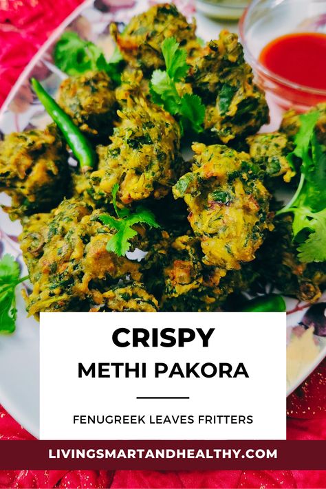 Indulge in the delightful flavors of Methi Pakora (Methi Bhajiya), a popular Indian snack that combines fresh fenugreek leaves with a spiced gram flour batter. Crispy and aromatic, these fritters make for a perfect snack or appetizer. #fritters #methi #pakora #snacks #indiansnacks #diwali #holi Methi Bhajiya, Methi Recipes, Dips Recipes, Appetizers For Kids, Pakora Recipes, Appetizers For A Crowd, Appetizer Dishes, Diwali Food, Fenugreek Leaves