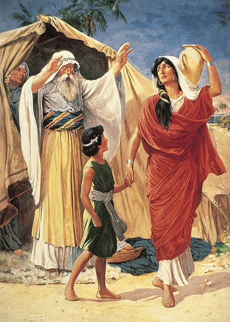 Hagar and Ishmael Expelled Hagar And Ishmael, Bible Pics, Biblical Stories, Abraham And Sarah, Bible Illustrations, Bible Images, Bible Pictures, Bible History, Saint Michael