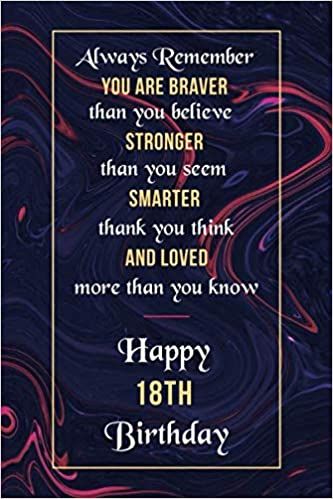 Happy 18th Birthday Gift Journal: Always Remember You are Braver than you believe... Lined Notebook / Journal Gift, Diary For Writing, Pink Blue ... cover - 18th Birthday Gift For Women & Girls: Birthday Gifts Journals and Notebooks, 18th Birthday Gifts: 9798621557508: Amazon.com: Books Happy 67th Birthday, Happy 89th Birthday, Happy 66th Birthday, Happy 46th Birthday, Happy 69th Birthday, Happy 49th Birthday, Happy 45 Birthday, Happy 35th Birthday, 55th Birthday Gifts