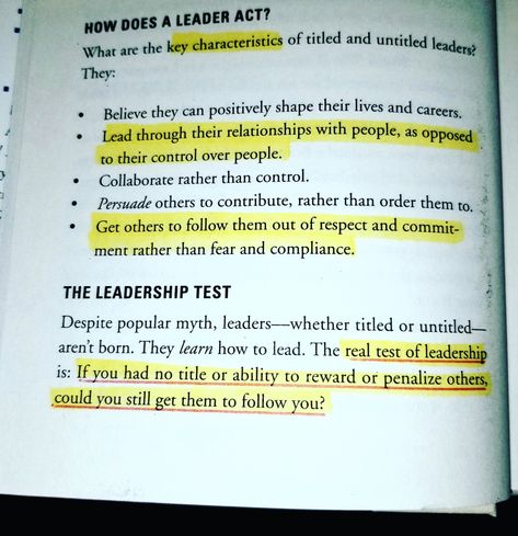 #todaysread "The real test of leadership is: If you had no  title or ability to reward or penalize others, could you still get them to follow you?" ~ You Don't Need a Title to Be a Leader by Mark Sanborn   #leadership #influence #respect Be A Leader, Leadership Is, Follow You, Me Quotes, Leadership, Acting, Reading, Quotes