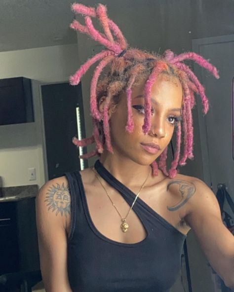 Purple And Blonde Locs, Pink Dyed Locs, Blonde And Pink Dreads, Pink And Purple Locs Black Women, Pink And Black Dreads, Pink Dreads, Dyed Dreads, Blonde Dreads, Light Pink Hair